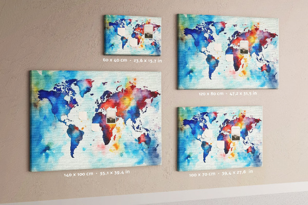 Korková tabuľa Farebná akvarelová mapa sveta