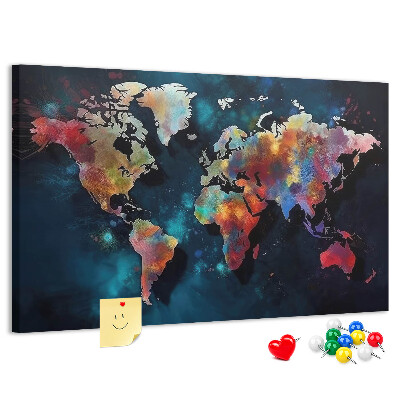 Nástenka Farebná mapa sveta na tmavom pozadí