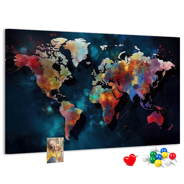 Nástenka Farebná mapa sveta na tmavom pozadí