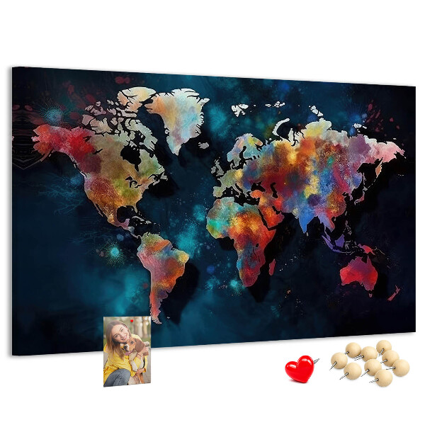 Nástenka Farebná mapa sveta na tmavom pozadí