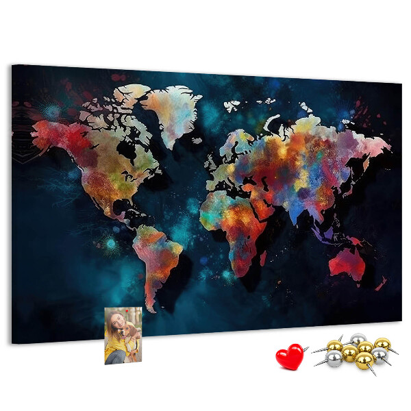 Nástenka Farebná mapa sveta na tmavom pozadí