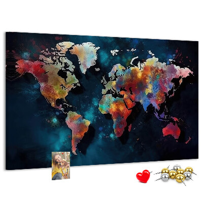 Nástenka Farebná mapa sveta na tmavom pozadí