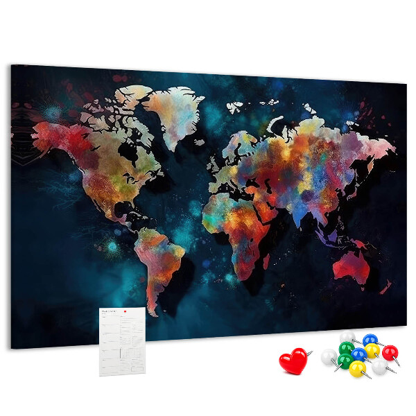 Nástenka Farebná mapa sveta na tmavom pozadí