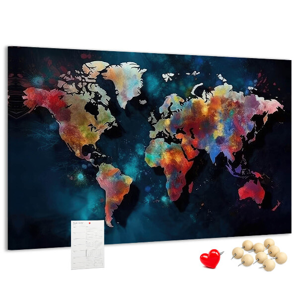 Nástenka Farebná mapa sveta na tmavom pozadí