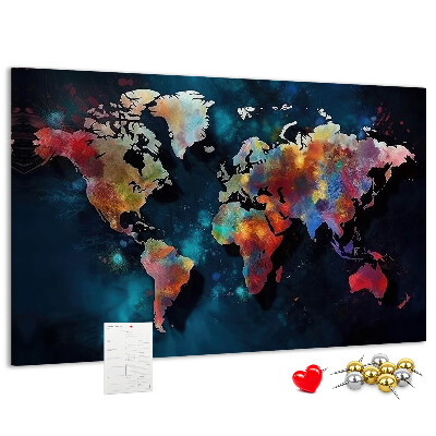Nástenka Farebná mapa sveta na tmavom pozadí