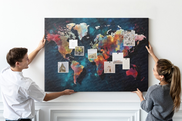 Nástenka Farebná mapa sveta na tmavom pozadí