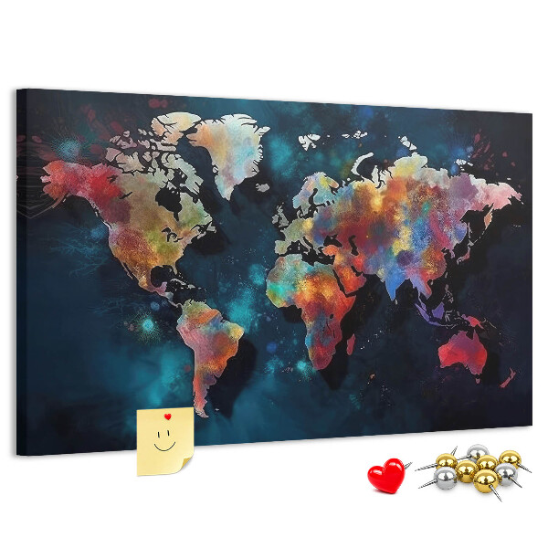 Nástenka Farebná mapa sveta na tmavom pozadí