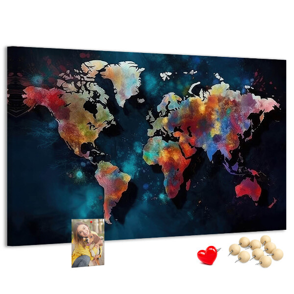 Nástenka Farebná mapa sveta na tmavom pozadí