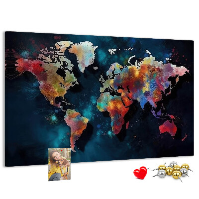 Nástenka Farebná mapa sveta na tmavom pozadí