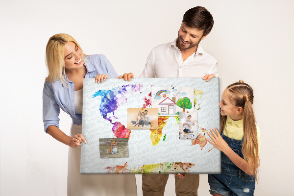 Korková tabuľa Farebná akvarelová mapa sveta