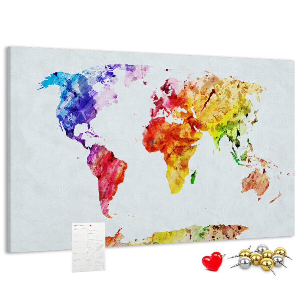 Korková tabuľa Farebná akvarelová mapa sveta
