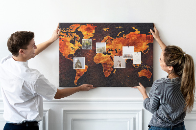 Korková tabuľa Zlatá mapa sveta na hnedom pozadí