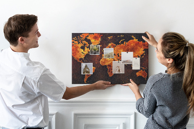 Korková tabuľa Zlatá mapa sveta na hnedom pozadí