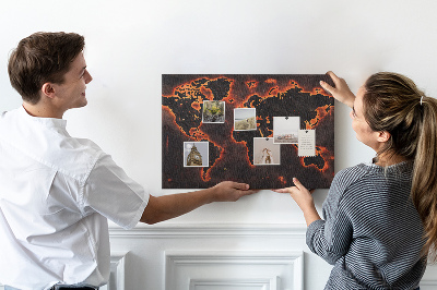 Nástenka Horiaca mapa sveta v tmavých odtieňoch