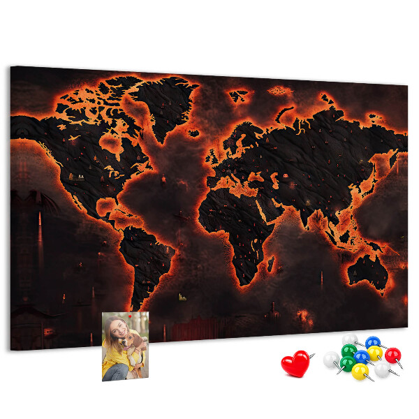 Nástenka Horiaca mapa sveta v tmavých odtieňoch