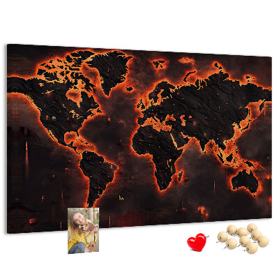Nástenka Horiaca mapa sveta v tmavých odtieňoch