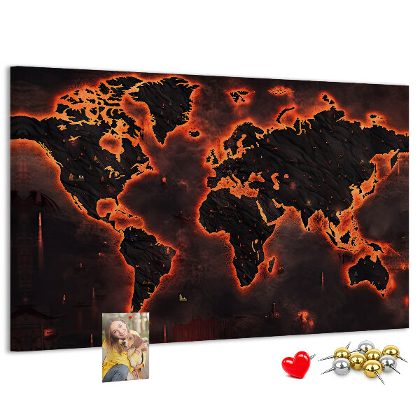 Nástenka Horiaca mapa sveta v tmavých odtieňoch