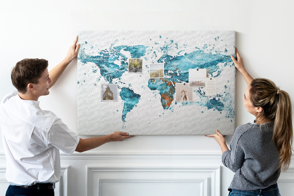 Korková nástenka na stenu Akvarelová mapa sveta.