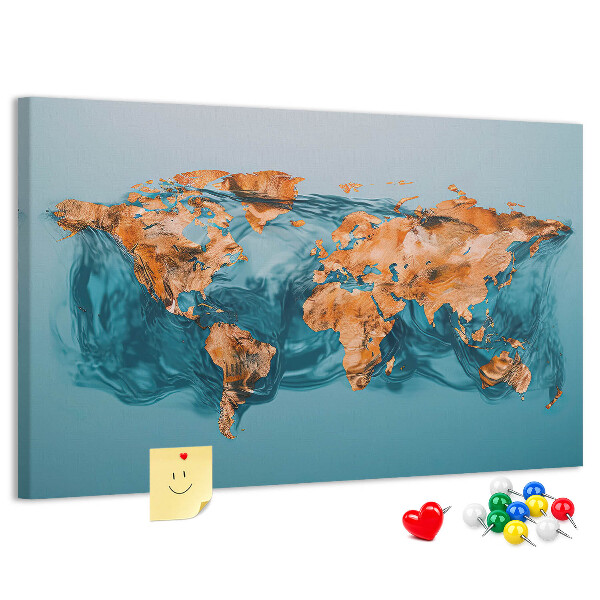 Korková tabuľa Mapa sveta v vlniacej sa vode