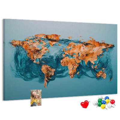Korková tabuľa Mapa sveta v vlniacej sa vode