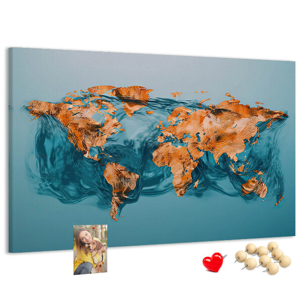 Korková tabuľa Mapa sveta v vlniacej sa vode