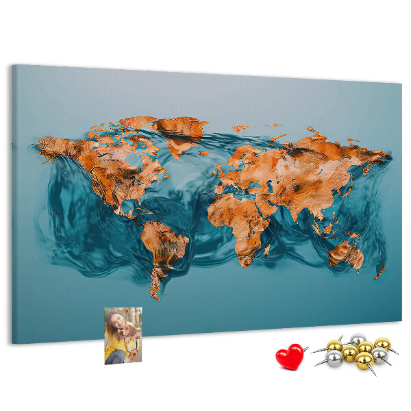 Korková tabuľa Mapa sveta v vlniacej sa vode