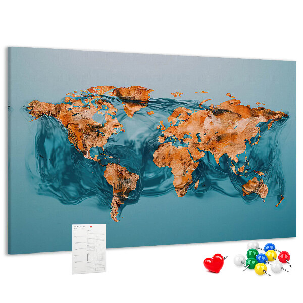 Korková tabuľa Mapa sveta v vlniacej sa vode