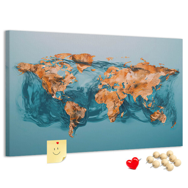 Korková tabuľa Mapa sveta v vlniacej sa vode