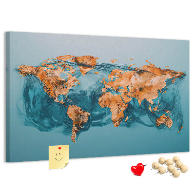 Korková tabuľa Mapa sveta v vlniacej sa vode