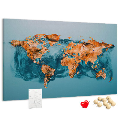 Korková tabuľa Mapa sveta v vlniacej sa vode