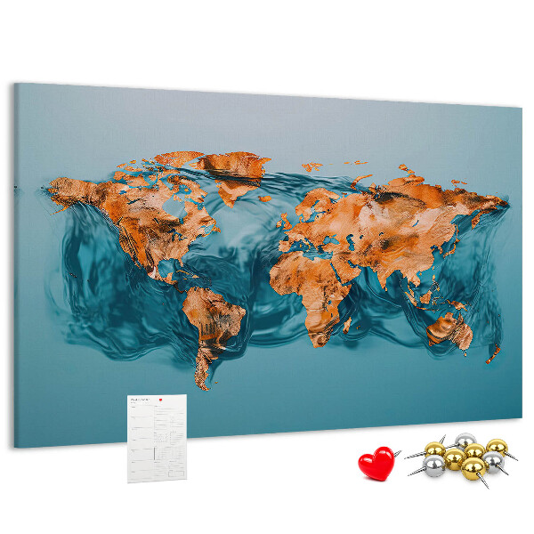 Korková tabuľa Mapa sveta v vlniacej sa vode