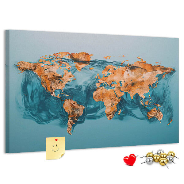 Korková tabuľa Mapa sveta v vlniacej sa vode