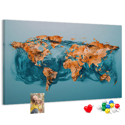 Korková tabuľa Mapa sveta v vlniacej sa vode