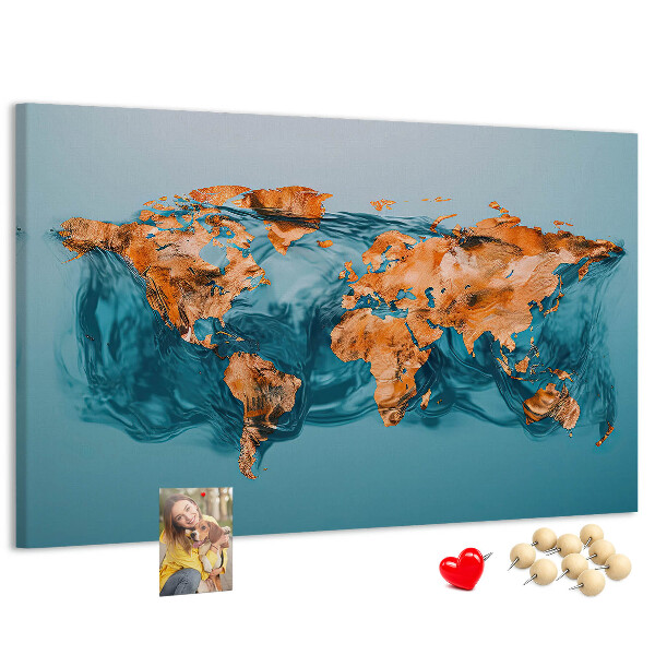Korková tabuľa Mapa sveta v vlniacej sa vode