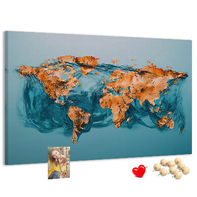 Korková tabuľa Mapa sveta v vlniacej sa vode