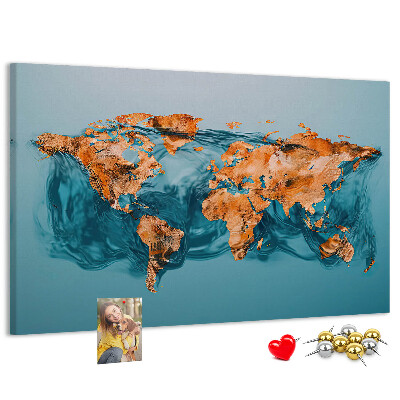 Korková tabuľa Mapa sveta v vlniacej sa vode