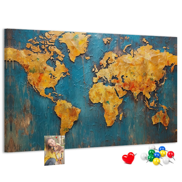 Nástenka Mapa sveta v teplých odtieňoch hnedej.