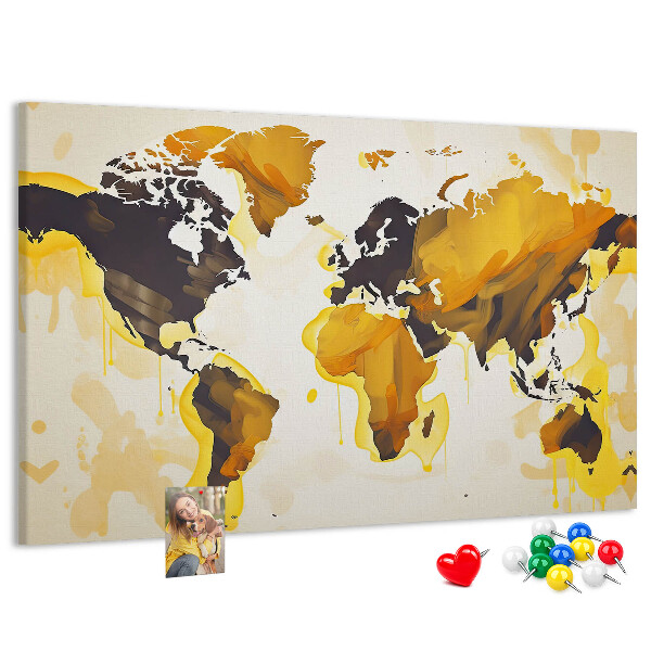 Korková nástenka na stenu Abstraktná mapa sveta v teplých farbách