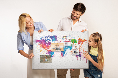 Korková tabuľa Farebná akvarelová mapa sveta