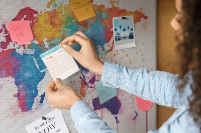 Korková tabuľa Farebná akvarelová mapa sveta