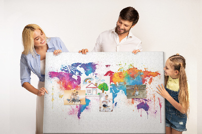 Korková tabuľa Farebná akvarelová mapa sveta