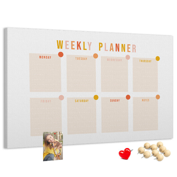 Korková nástenka na stenu Týždenný diár v pastelových farbách