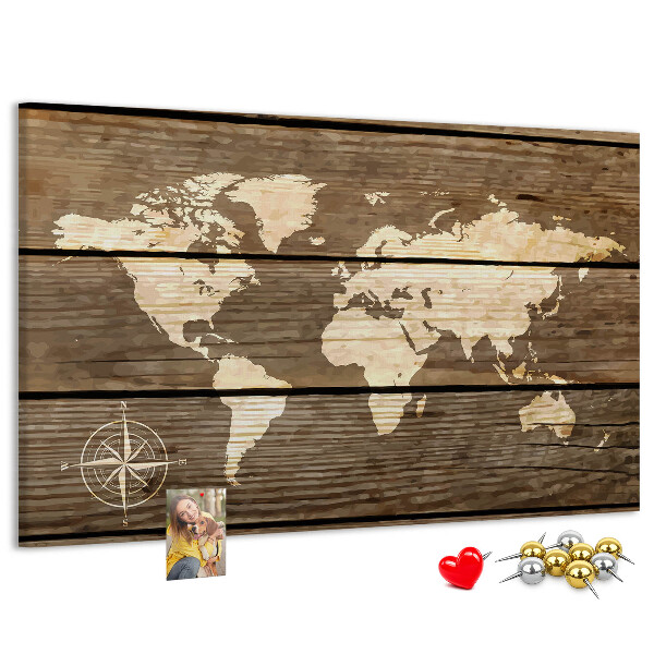 Nástenka Mapa sveta na pozadí drevených dosiek