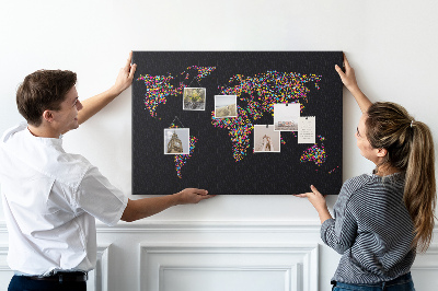 Korková nástenka na stenu Farebná mapa sveta so srdiečkami