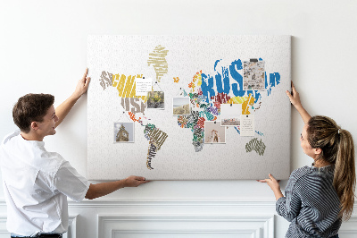 Korková nástenka na stenu Mapa sveta s názvami krajín.
