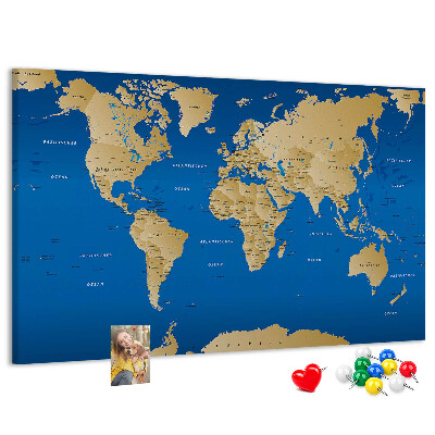 Korková tabuľa Mapa sveta s farebnými špendlíkmi
