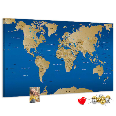 Korková tabuľa Mapa sveta s farebnými špendlíkmi