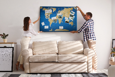Korková tabuľa Mapa sveta s farebnými špendlíkmi