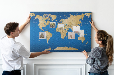 Korková tabuľa Mapa sveta s farebnými špendlíkmi