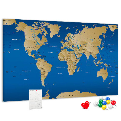 Korková tabuľa Mapa sveta s farebnými špendlíkmi